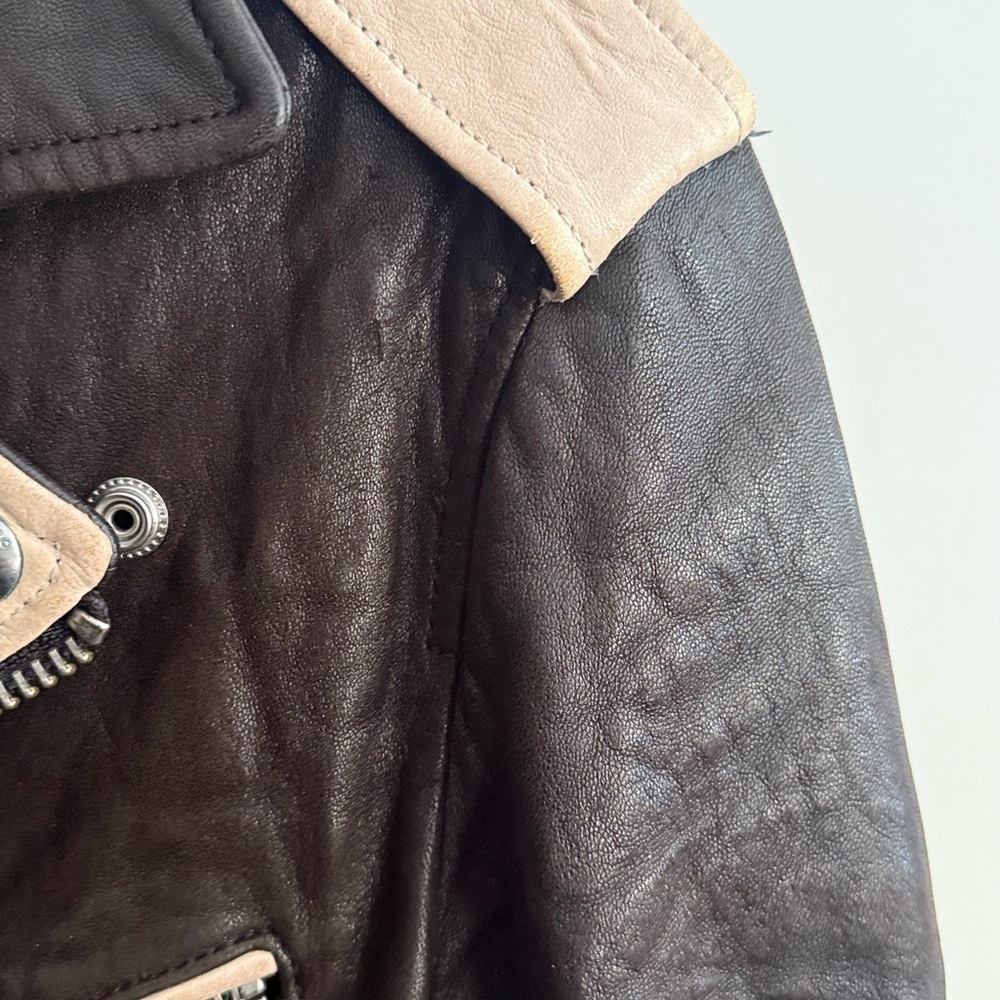 IRO Black and Cream Leather Leather Moto Biker Jacket Size 36 l US Small - Picture 12 of 17